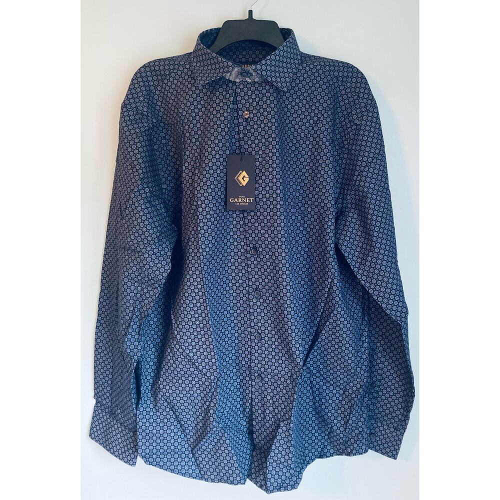 Garnet Mens Button Down Dress Shirt 3XL Blue